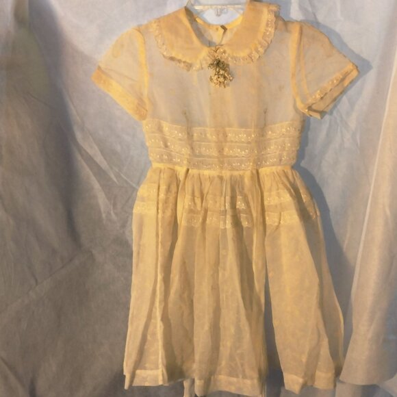 Hollywood Creations Girl Dress Size 8 Vintage Embroidered Lace White Floral 1950 - Picture 3 of 10